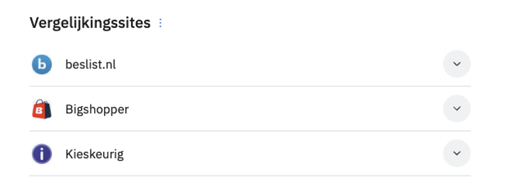 SERP Feature in Google met beslist.nl, Bigshopper en Kieskeurig